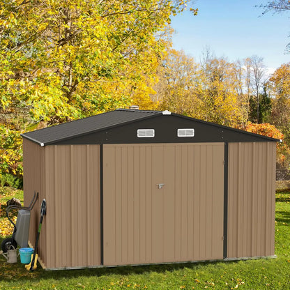 10x8 Foot Outdoor Metal Storage Shed with Lockable Door