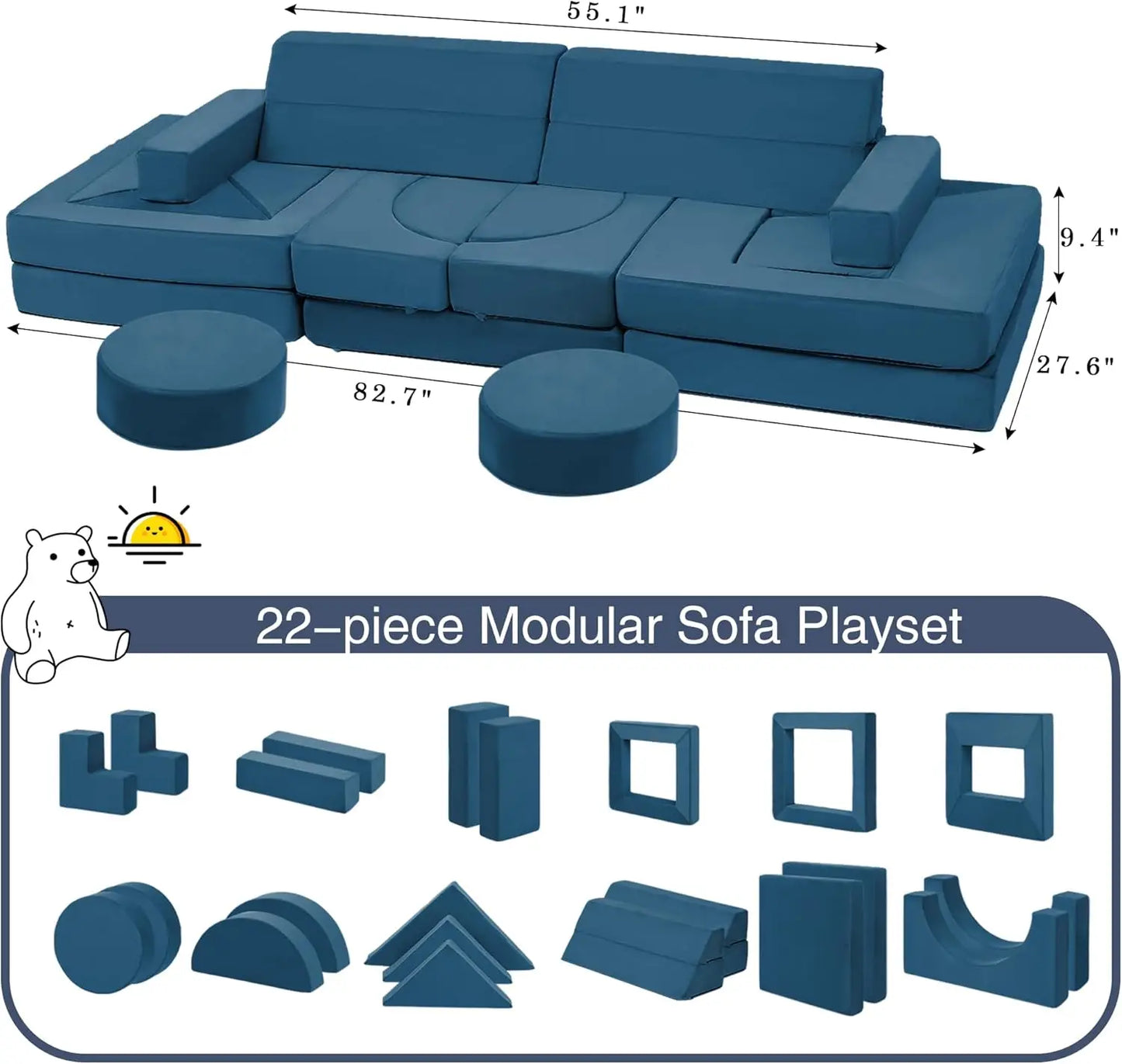22Pcs Modular Kids Play Couch -