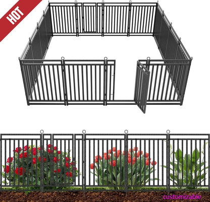NEW Decorative Garden Fence Metal Dog Fence Outdoor for Yard, 36ft (L) × 40in (H), 14 Panels + 2 Gates,Black-Silver