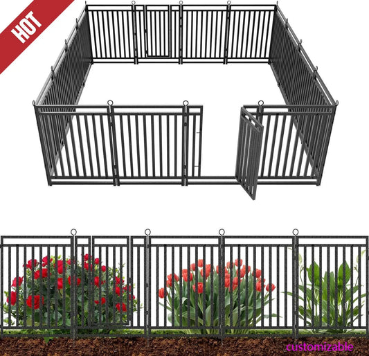 NEW Decorative Garden Fence Metal  36ft (L) × 40in (H), 14 Panels + 2 Gates,Black-Silver