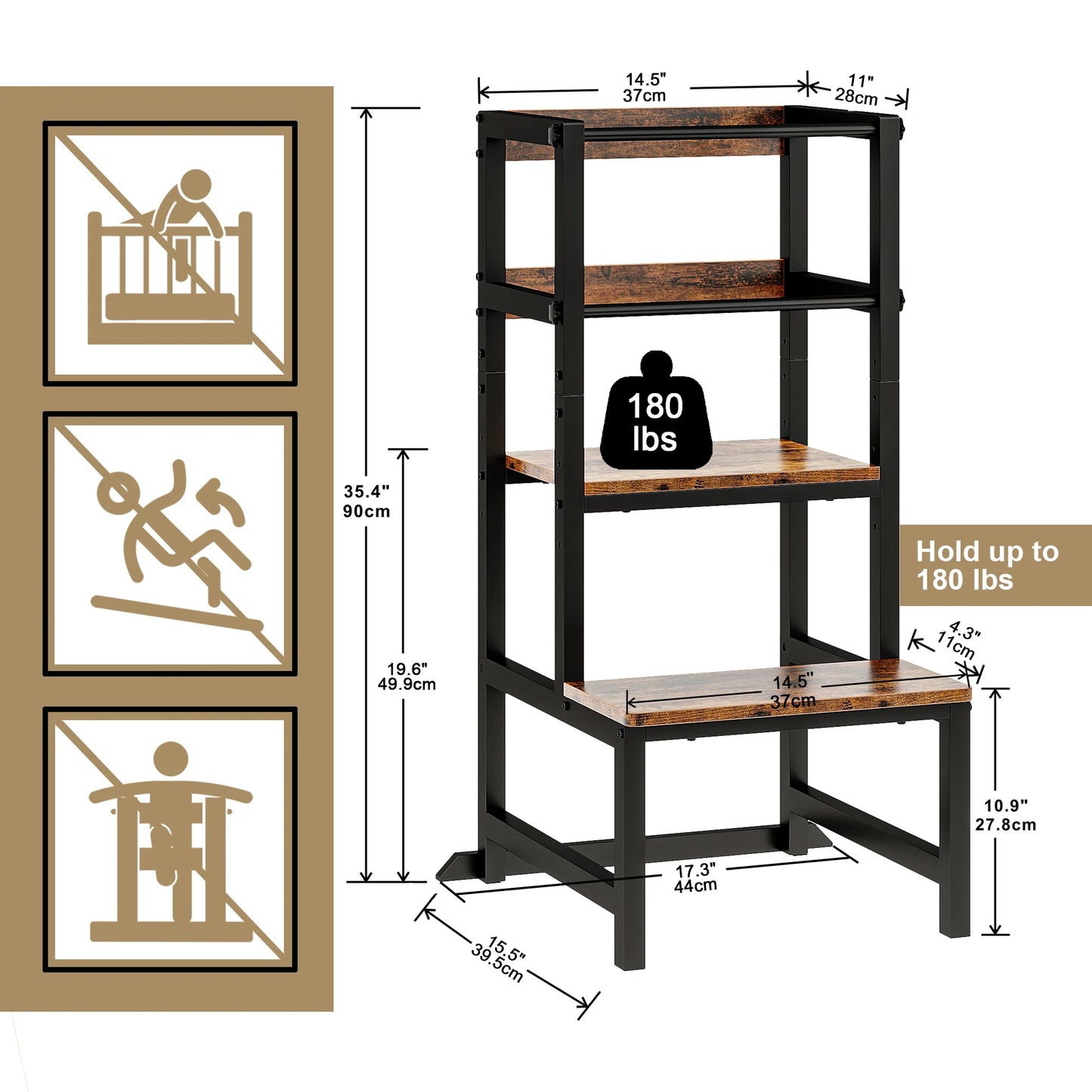 Toddler Kitchen Step Stool, Adjustable Height with Safety Rail