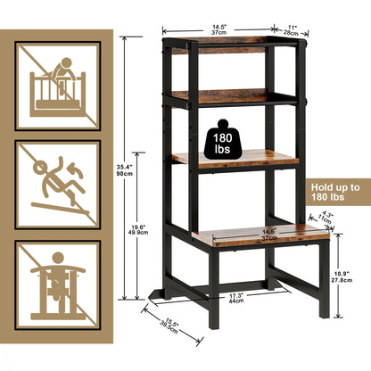 Toddler Kitchen Step Stool, Adjustable Height with Safety Rail