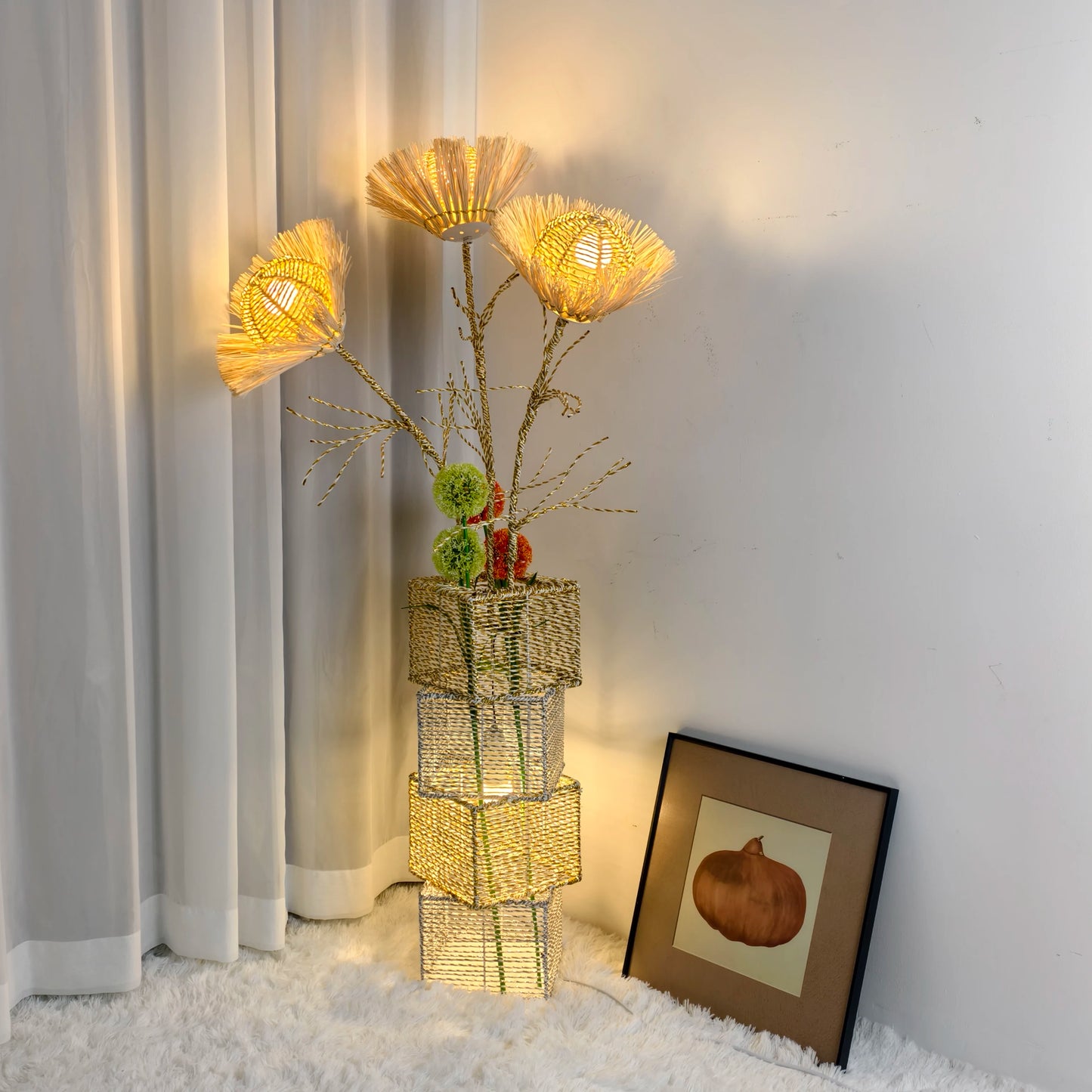 Modern Rattan Floor Lamp Dimmable