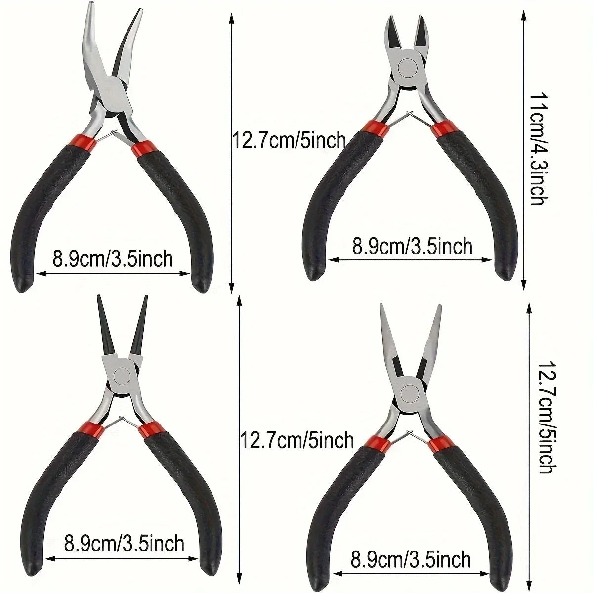 6-Piece Black Jewelry Pliers Set - Pointed/Chain/Round-Nose Pliers & Wire Cutters