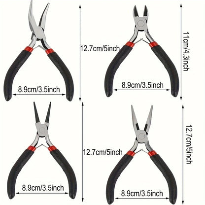 6-Piece Black Jewelry Pliers Set - Pointed/Chain/Round-Nose Pliers & Wire Cutters