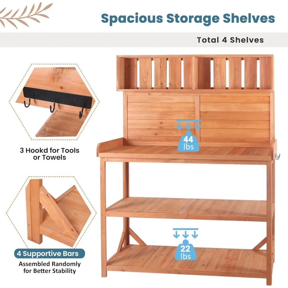 65" Large Wooden Rustic Outdoor Potting Bench Table