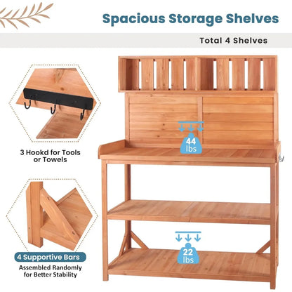 65" Large Wooden Rustic Outdoor Potting Bench Table