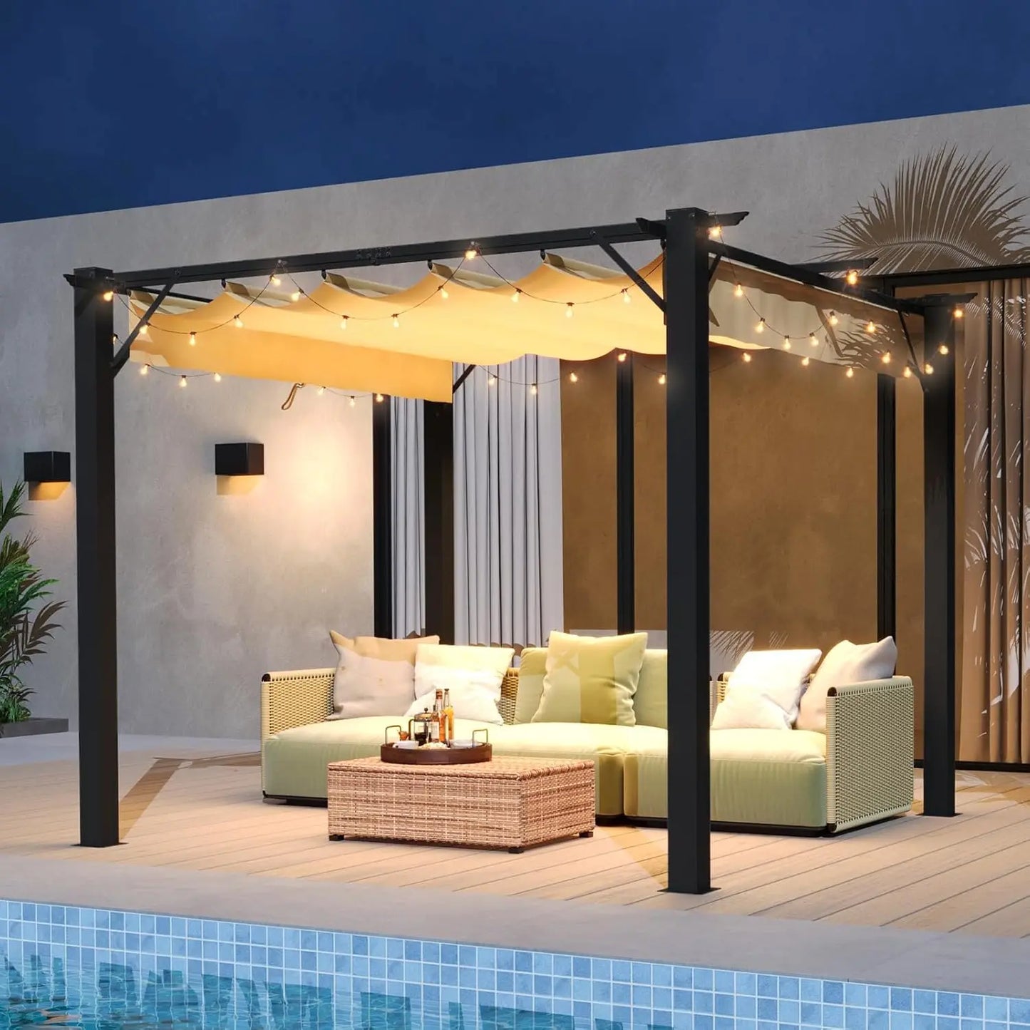 10'x10' Outdoor Pergola, Upgraded Canopy with Adjustable Roof