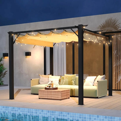 10'x10' Outdoor Pergola, Upgraded Canopy with Adjustable Roof