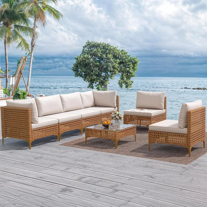 7-Piece Patio Furniture Set, All-Weather PE Wicker Patio Conversation Set