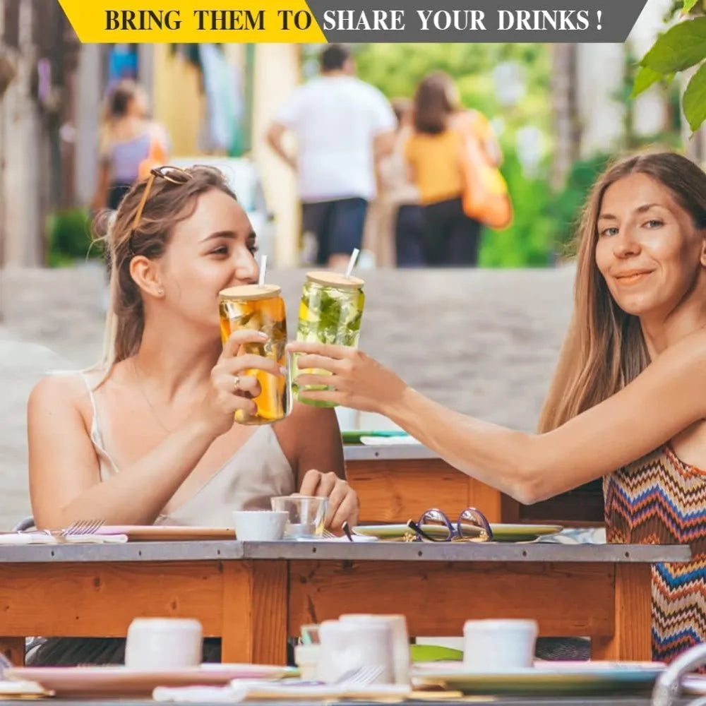 20 Pack Glass Cups with Bamboo Lids and Glass Straw 16oz