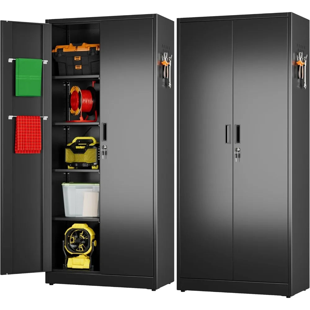 71.41" H Broom Closet Storage Cabinet with Towel Hangers