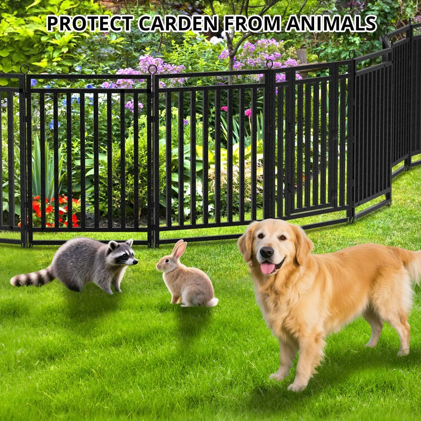 NEW Decorative Garden Fence Metal Dog Fence Outdoor for Yard, 36ft (L) × 40in (H), 14 Panels + 2 Gates,Black-Silver