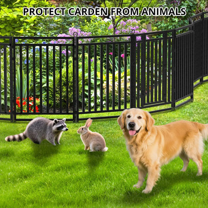 NEW Decorative Garden Fence Metal Dog Fence Outdoor for Yard, 36ft (L) × 40in (H), 14 Panels + 2 Gates,Black-Silver