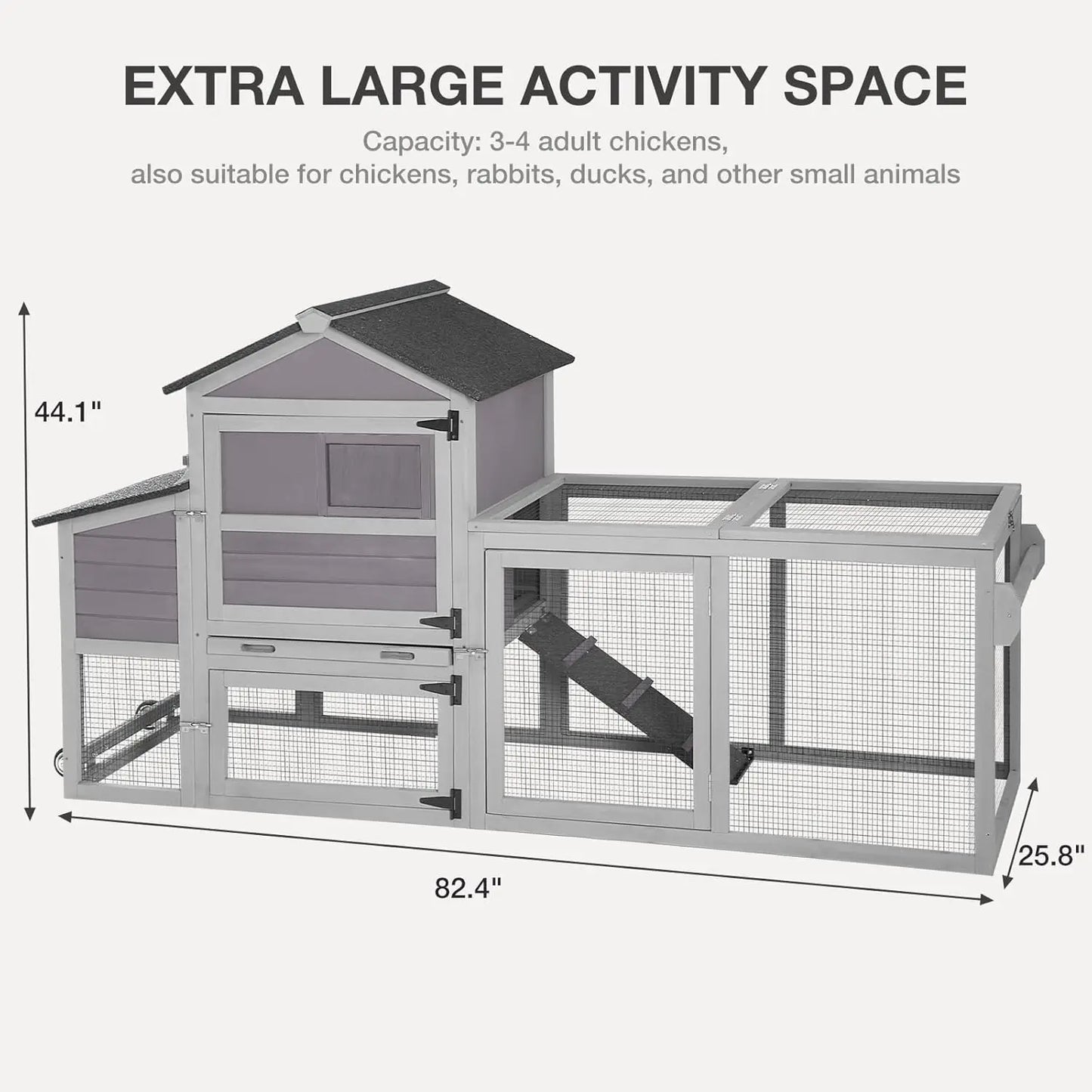 Chicken Coop for Outdoor with Wheels, Nesting Box