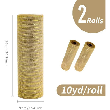 Golden Grid Ribbon Christmas Tree Decoration Mesh Tulle Roll