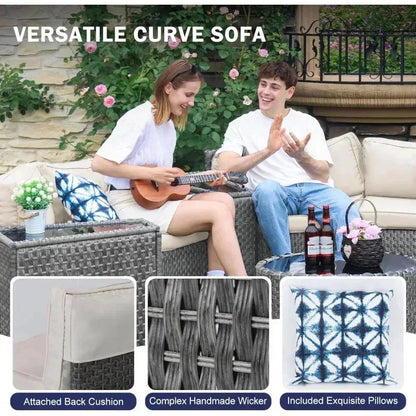 outdoor patio half-moon furniture. Grey rattan