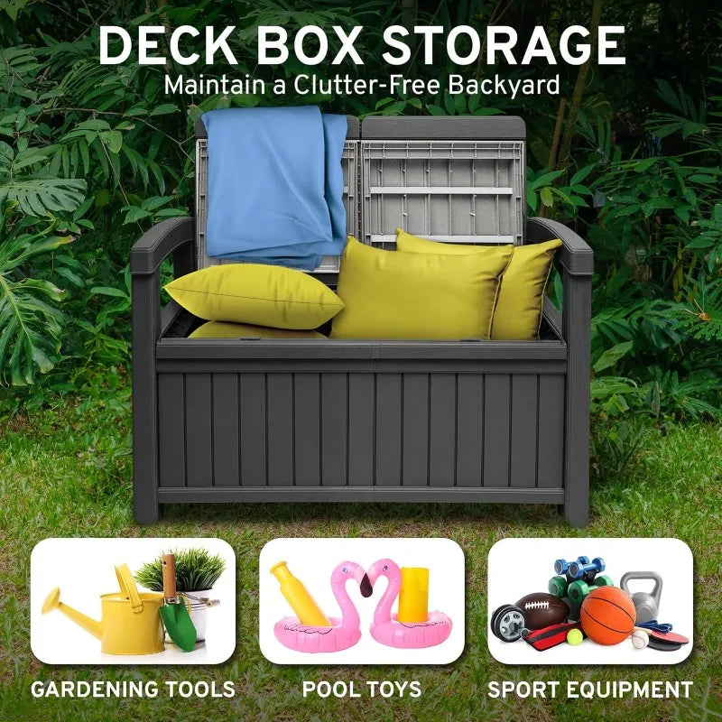 2 Seat Outdoor Storage Bench with Rain Cover - 60 Gallon Capacity