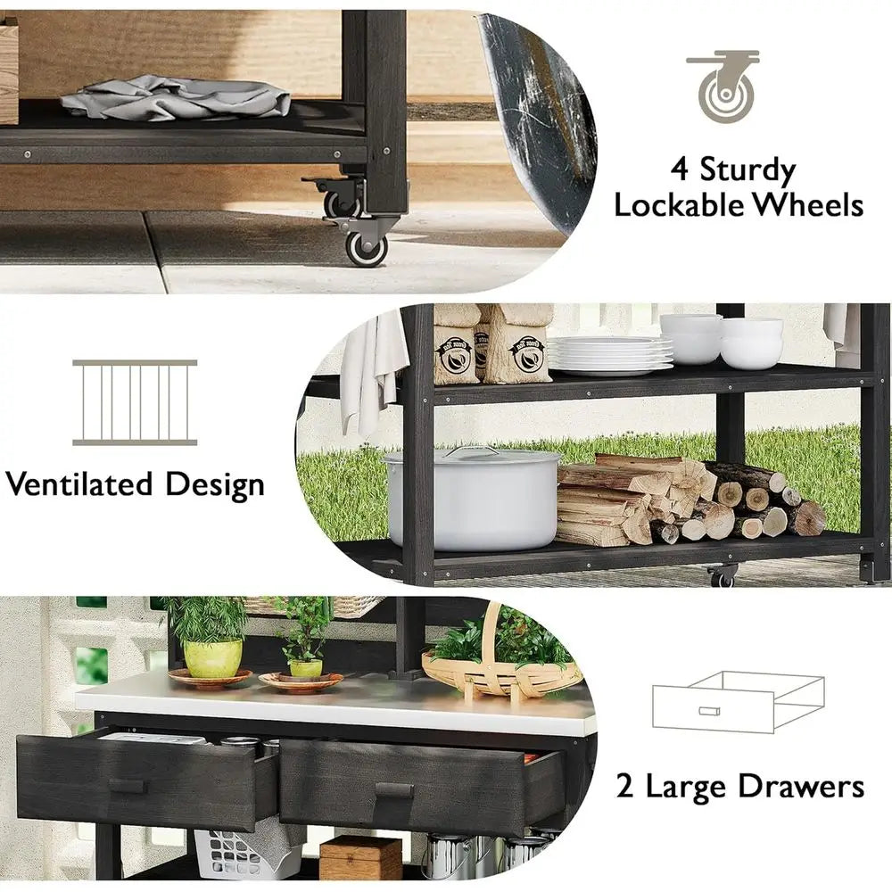 Heavy-Duty 64 Outdoor Potting Bench with Lockable Wheels