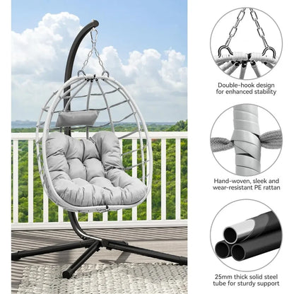 Egg Chair Swing with Steel Stand UV Resistant Cushion 330lbs