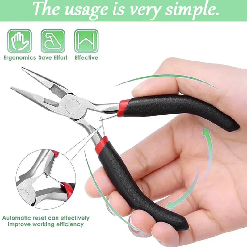 6-Piece Black Jewelry Pliers Set - Pointed/Chain/Round-Nose Pliers & Wire Cutters