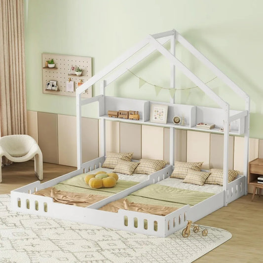 Double Twin House Bed for 2 Kids,