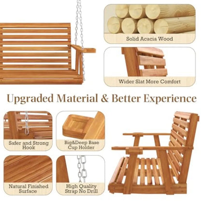 5.5FT Wooden Porch Swing 880Lbs Weight Capacity