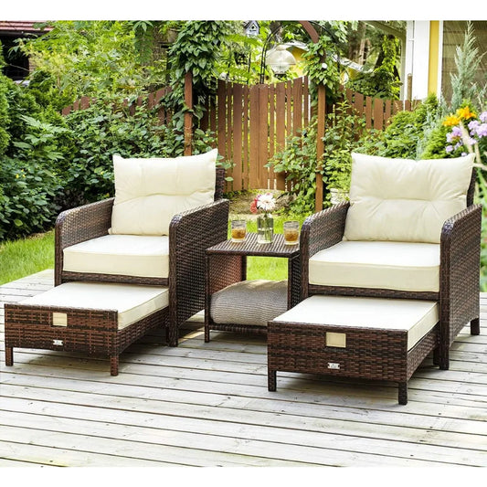 5 Pieces Patio Furniture Set, Rattan