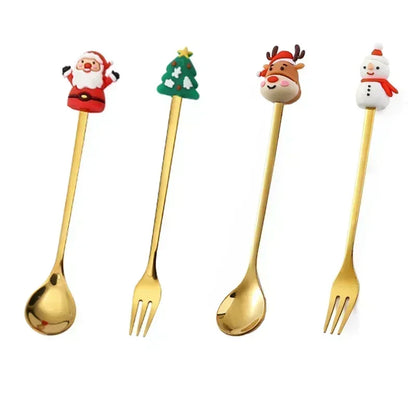 4Pcs Christmas Fork And Spoon Set Stainless Steel