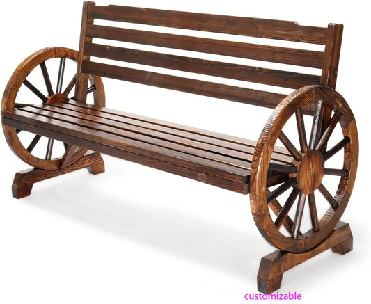 Rustic Wagon Wheel Bench: 3-Seater