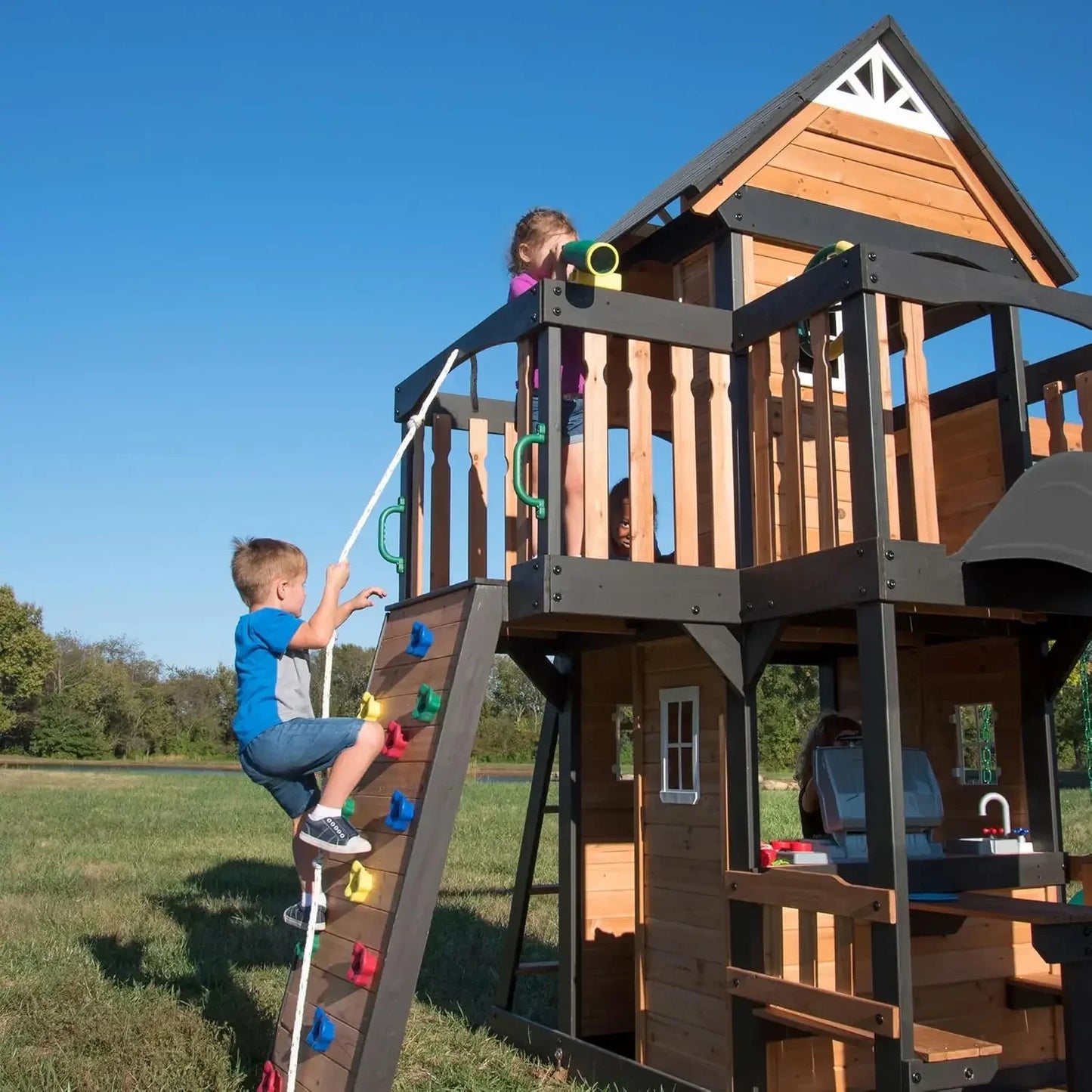 Canyon Creek Cedar Wood Swing Set with Wave Slide