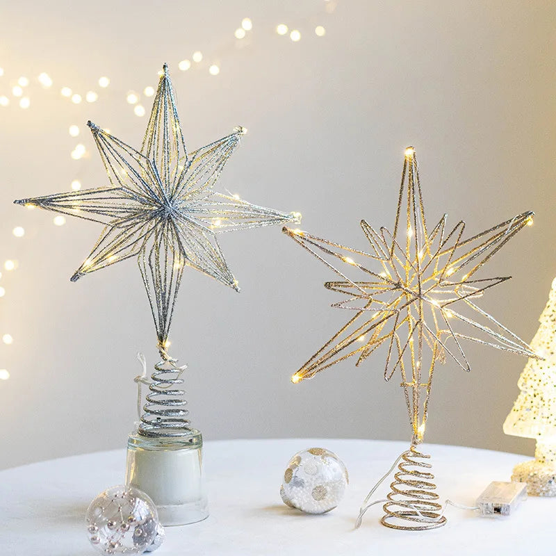 Christmas Tree Toppers Star With LED String Lights