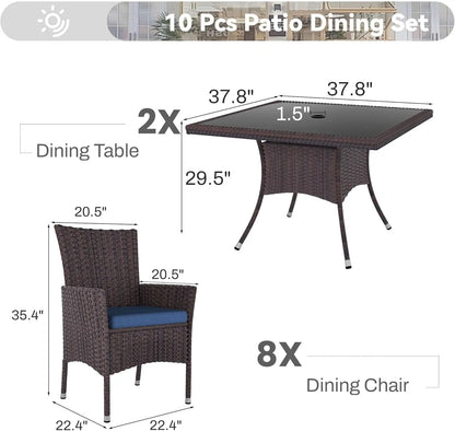 10 Piece Outdoor Dining Set, Rattan 8 Chairs,Patio Dining Table and Chairs w/Cushions