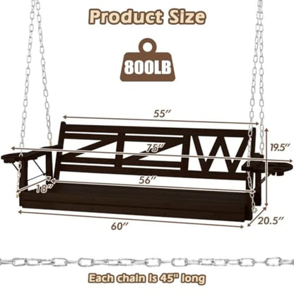 Heavy Duty Wooden Porch Swing with Hanging Chains  800 LBS Capacity