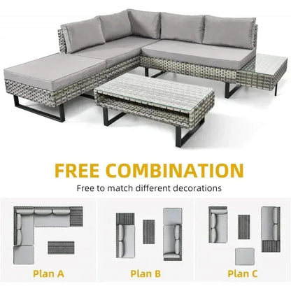 L-Shaped Sofa Conversation Set with Coffee Table &Cushion