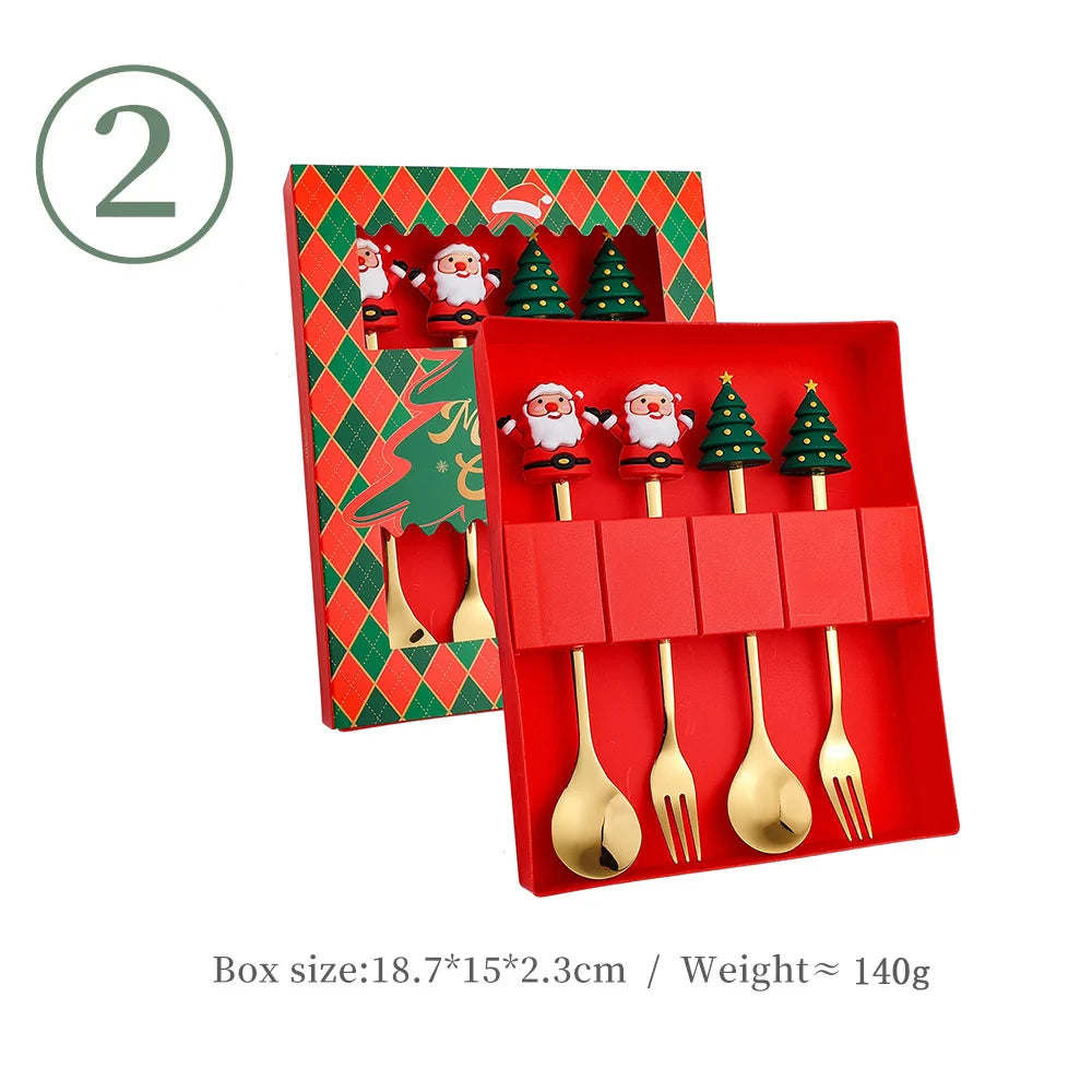4Pcs Christmas Fork And Spoon Set Stainless Steel