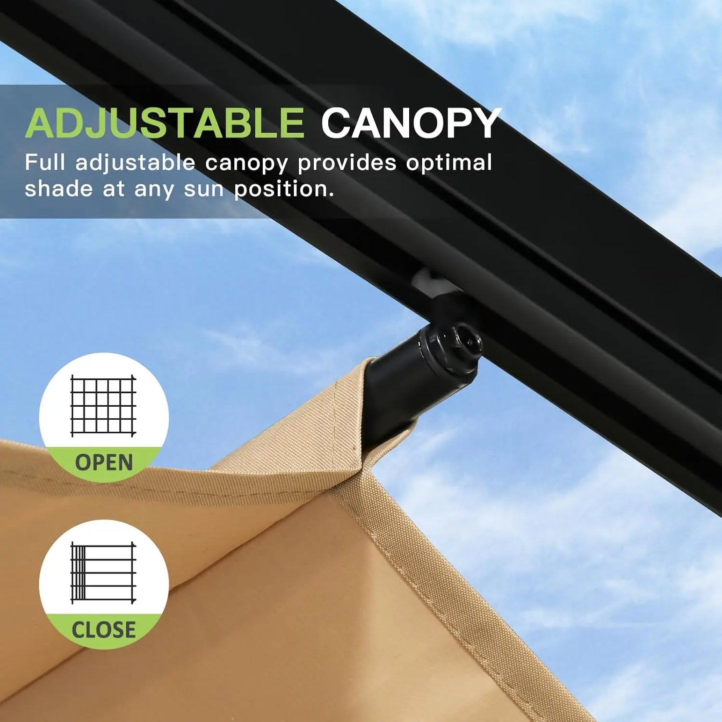 10'x10' Outdoor Pergola, Upgraded Canopy with Adjustable Roof