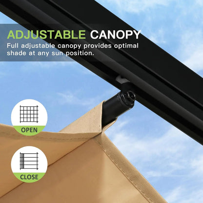 10'x10' Outdoor Pergola, Upgraded Canopy with Adjustable Roof