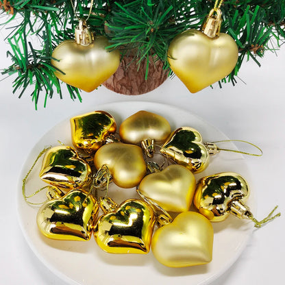 12Pcs Love Heart Christmas Balls Ornament Red Gold Plastic Balls