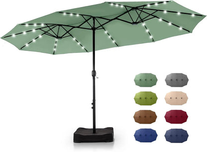 15 ft Rectangle Patio Umbrella with Solar Lights and Base Included