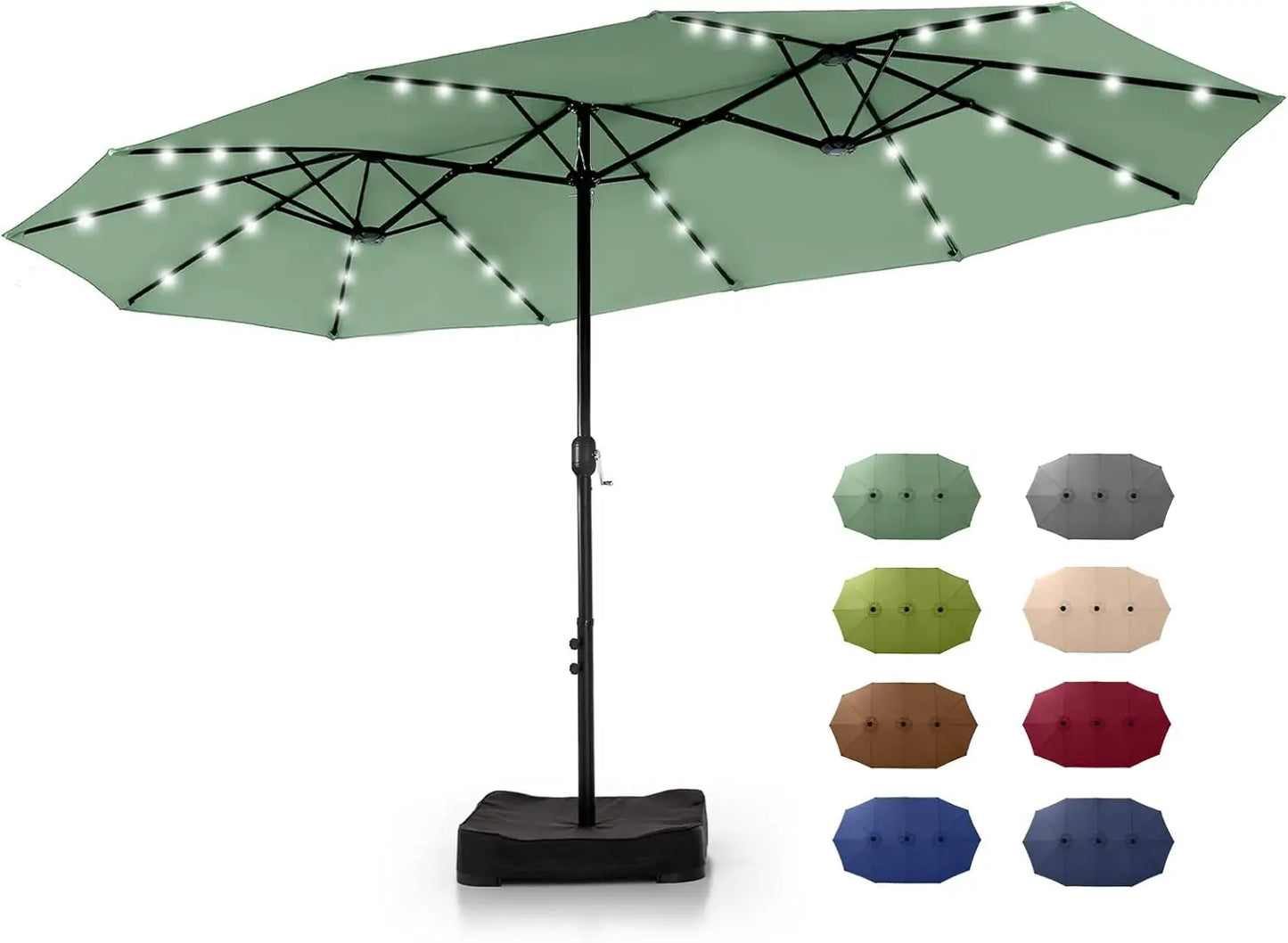 15 ft Rectangle Patio Umbrella with Solar Lights and Base Included
