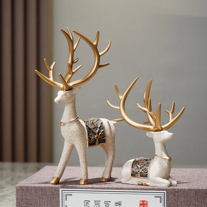 2Pcs/Set Resin Deer Figurine Elk Statue