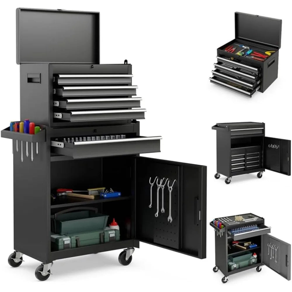 Rolling Tool Chest, 5 Drawers with Big Cabinet