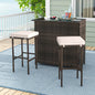 3 PCS Patio Bar Set w/ Tempered Glass Tabletop 2-Tier Storage Removable Cushions