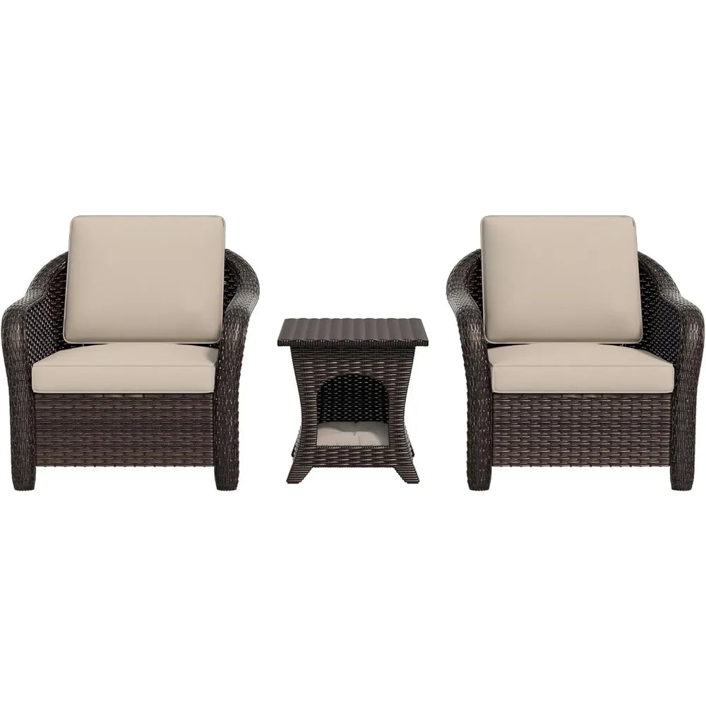Outdoor Rattan Chairs Set of 2 with Coffee Table