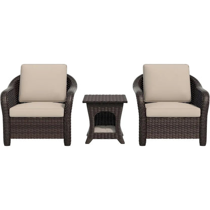 Outdoor Rattan Chairs Set of 2 with Coffee Table