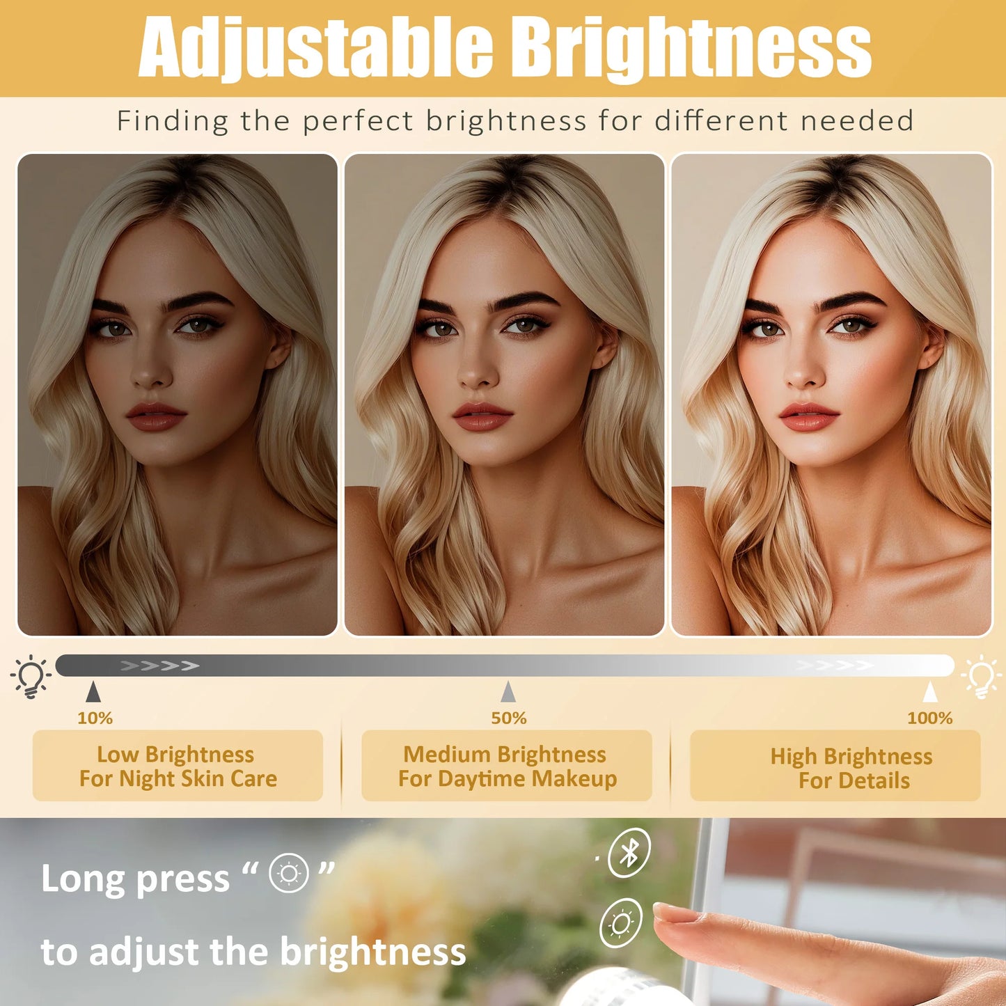 White Vanity Mirror with Lights Wireless Charger Bluetooth Speaker