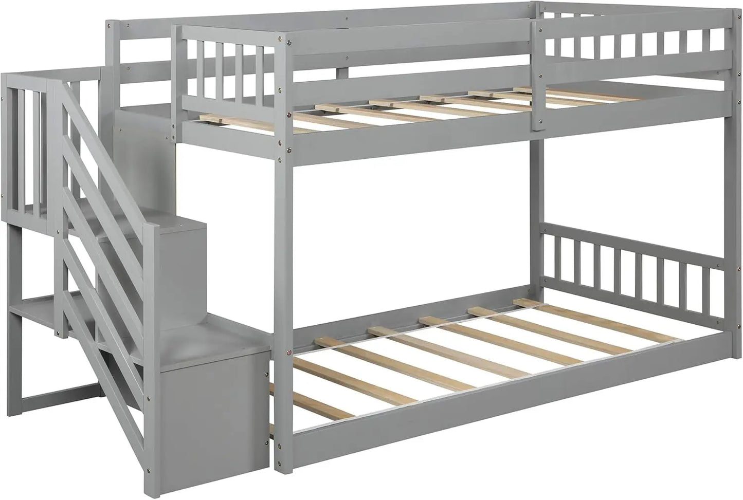 Twin Over Twin Bunk Bed with Stairs,Wood