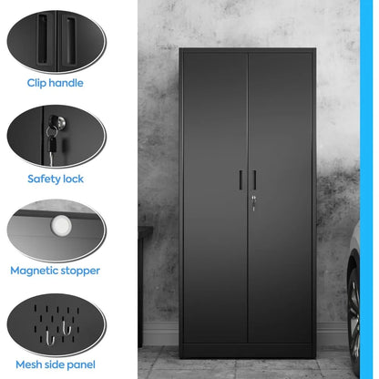 71.41" H Broom Closet Storage Cabinet with Towel Hangers