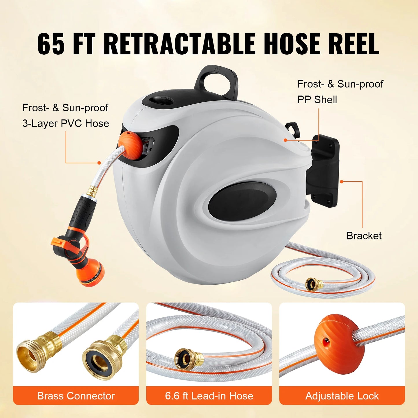 Retractable Hose Reel 180° Swivel Bracket Wall-Mounted Garden Water Hose Reel